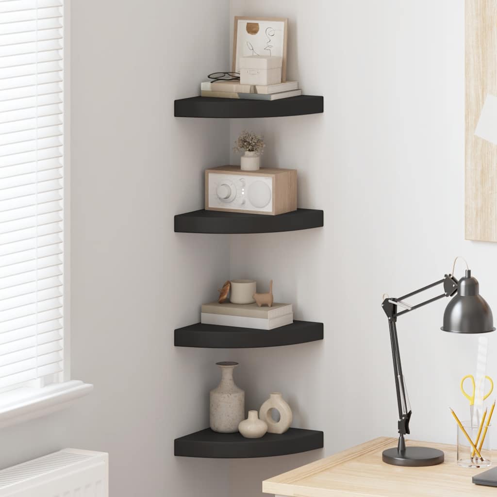 Kelluvat kulmahyllyt 4 kpl musta 25x25x3,8 cm mdf