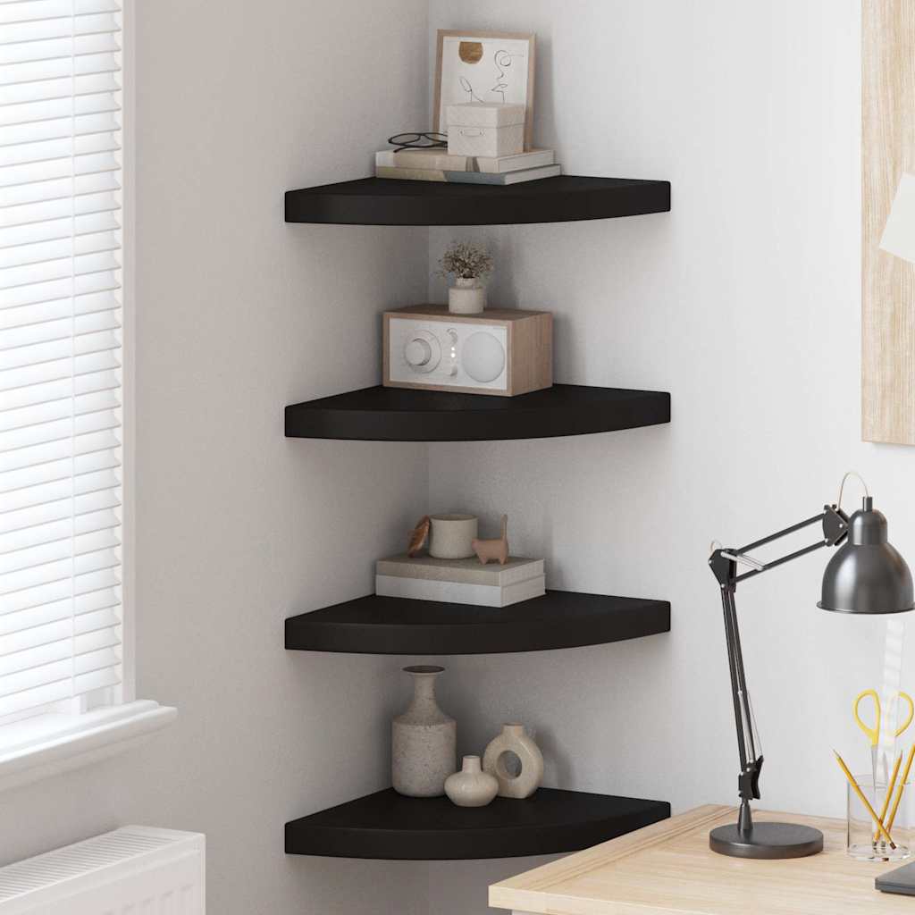 Kelluvat kulmahyllyt 4 kpl musta 35x35x3,8 cm mdf