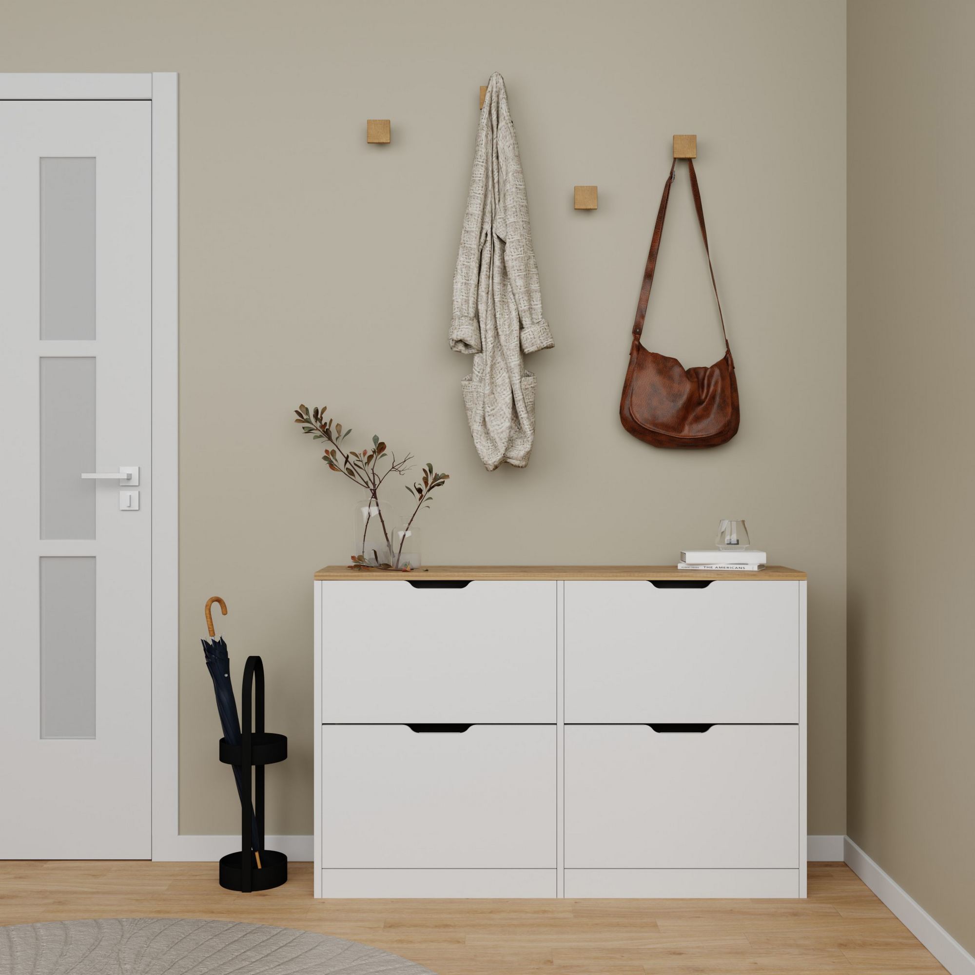 Kenkäkaappi Valento Furniture April, valkoinen/ruskea