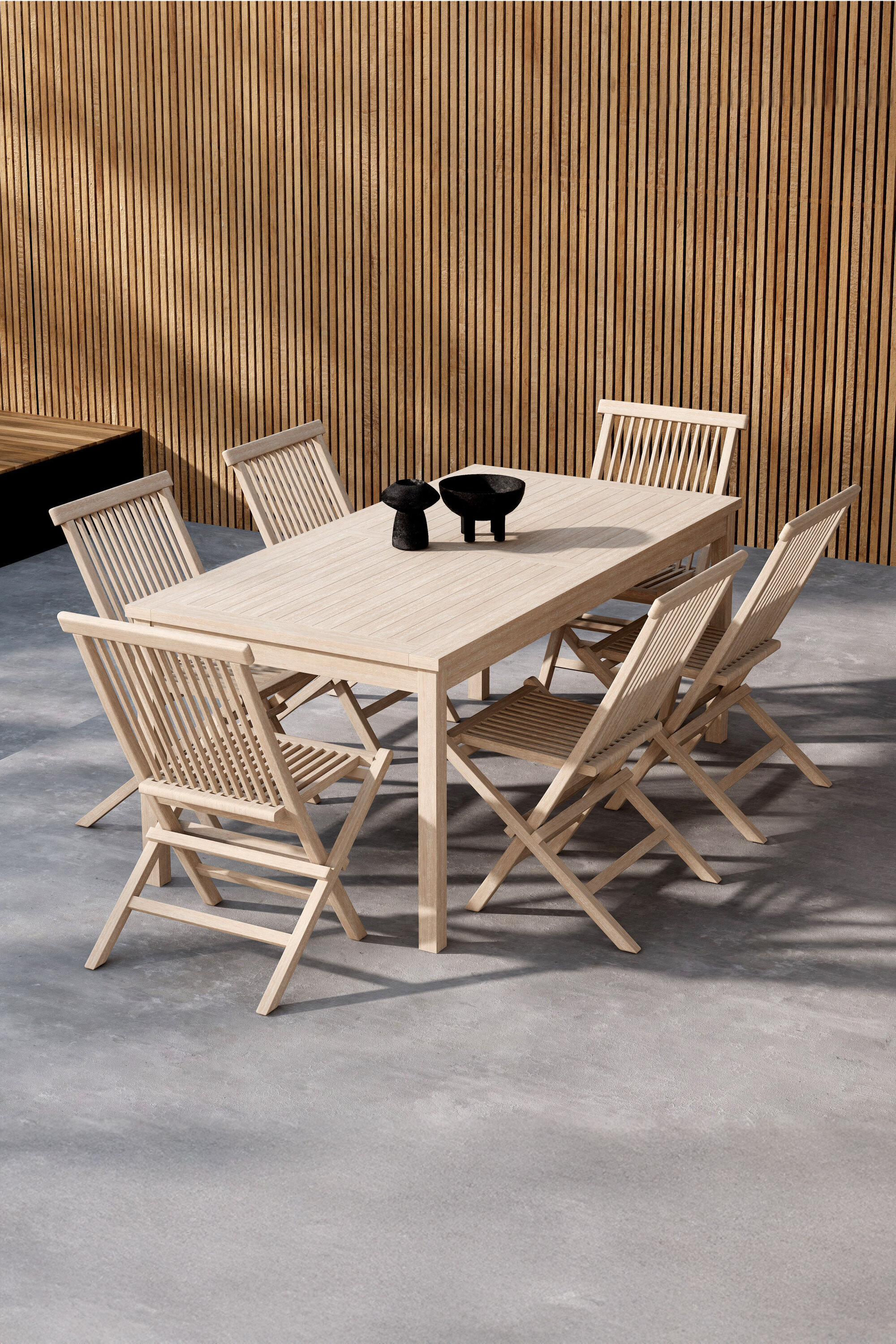 Ruokailuryhmä Venture Home Kenya, pöytä + 6 tuolia, valkokäsitelty tiikki