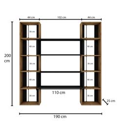 Kirjahylly Valento Furniture CPT6011-200, 114-190x200x25cm, Natural Black