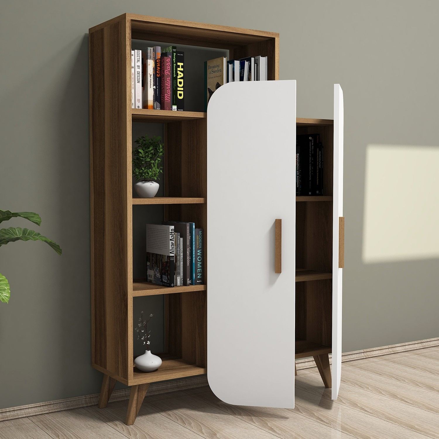 Kirjahylly Valento Furniture Form, Valkoinen/Pähkinäpuu