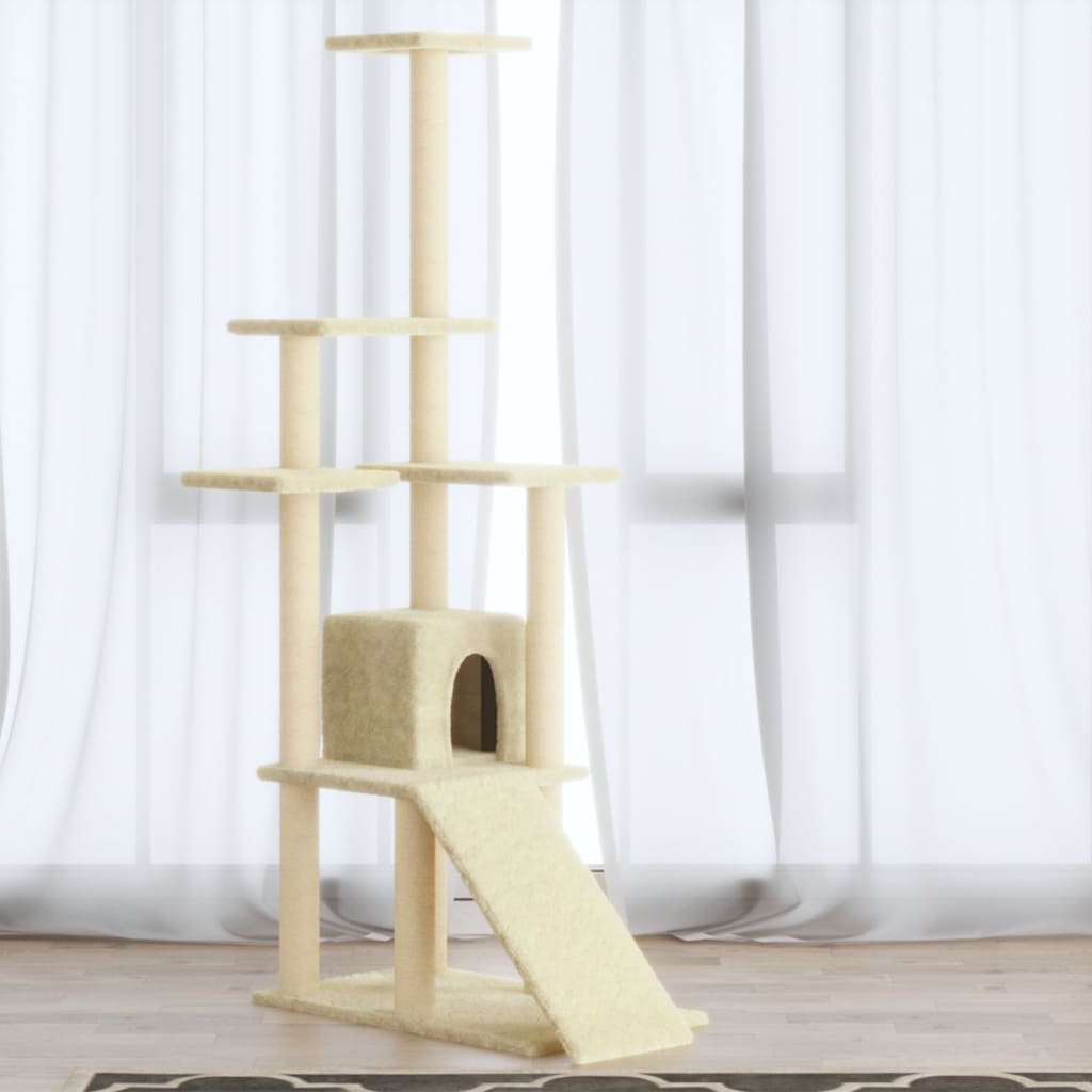 Kissan kiipeilypuu sisal-raapimispylväillä, korkeus 155 cm