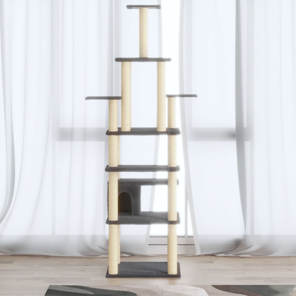 Kissan kiipeilypuu sisal-raapimispylväillä, korkeus 183 cm