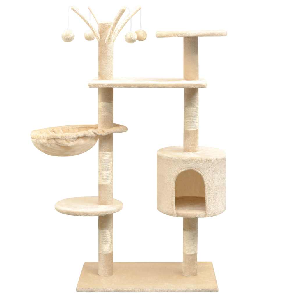 Kissan raapimispuu, sisal-pylväillä, 1 pesällä, 125cm, beige