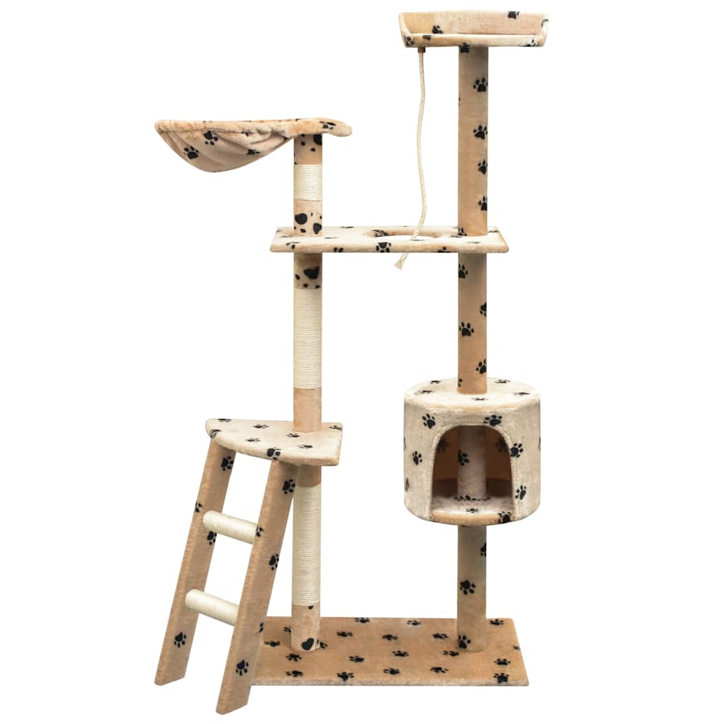 Kissan raapimispuu, sisal-pylväillä, 1 pesällä, 150cm, tassukuvio, beige