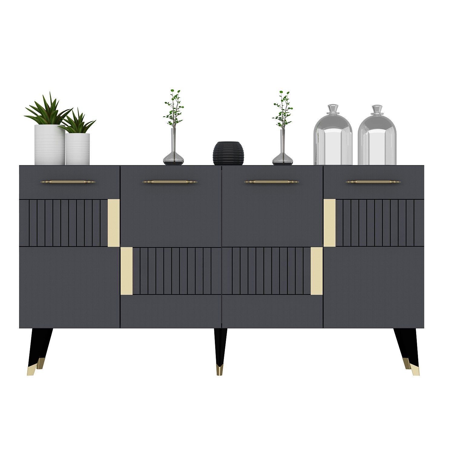 Konsolipöytä Valento Furniture Moda, 150x40cm, antrasiitti, kulta