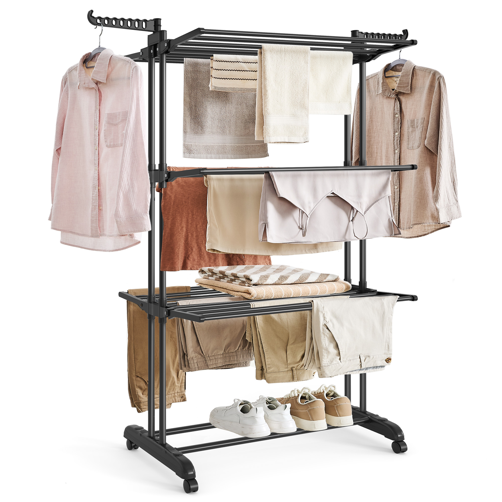 Kuivausteline Songmics Bunji, 63,5 x 128 x 173 cm, 4-tasoinen, ruostumaton teräs, musta