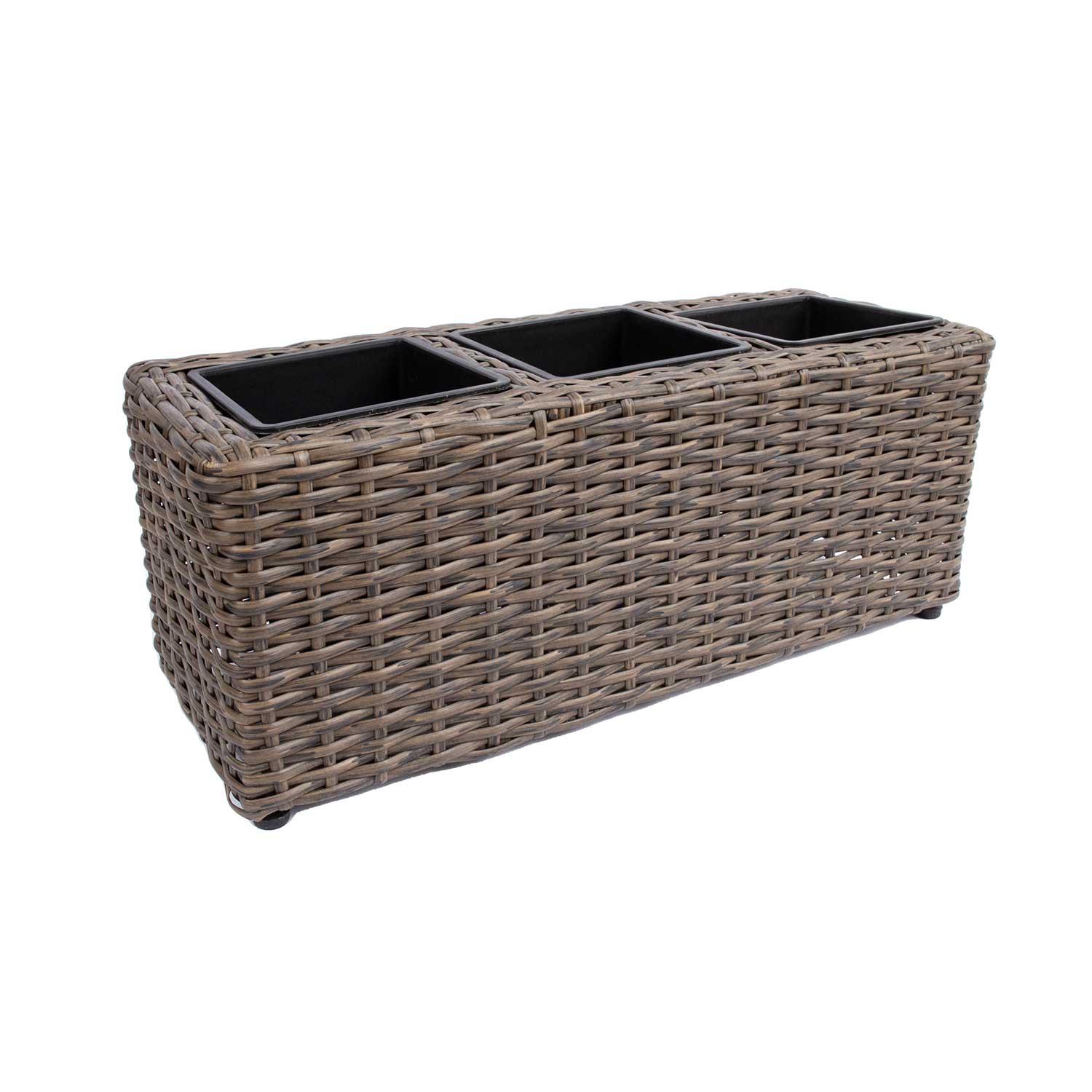 Kukkalaatikko Home4You Wicker, 48x18x18cm, Sisältää 3 Muovista Sisäruukkua, Tummanruskea