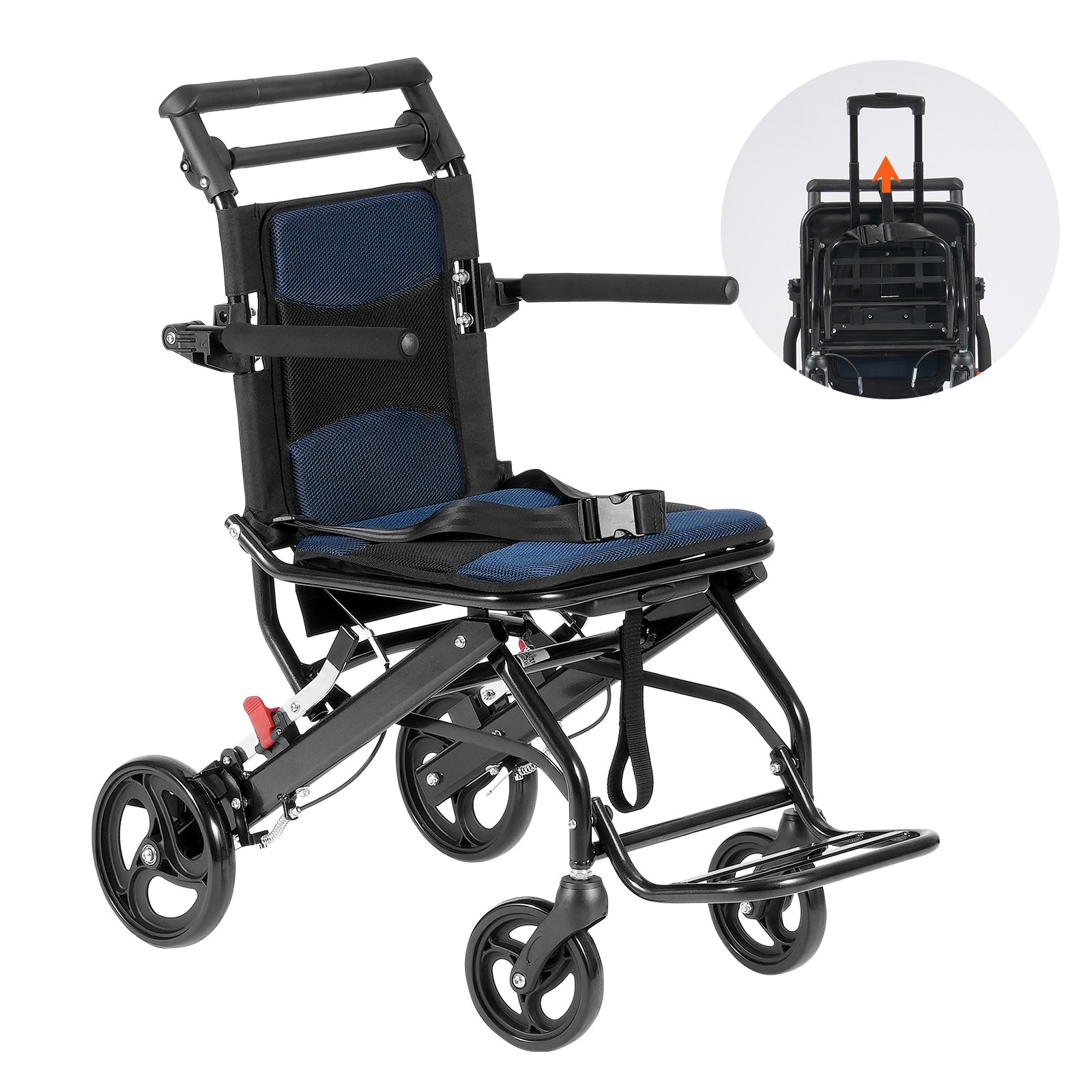 Kuljetuspyörätuoli North Craft FS800LBJF4 taitettava, alumiinirakenne, 40 cm istuinleveys, Max 100 kg, Musta/Sininen
