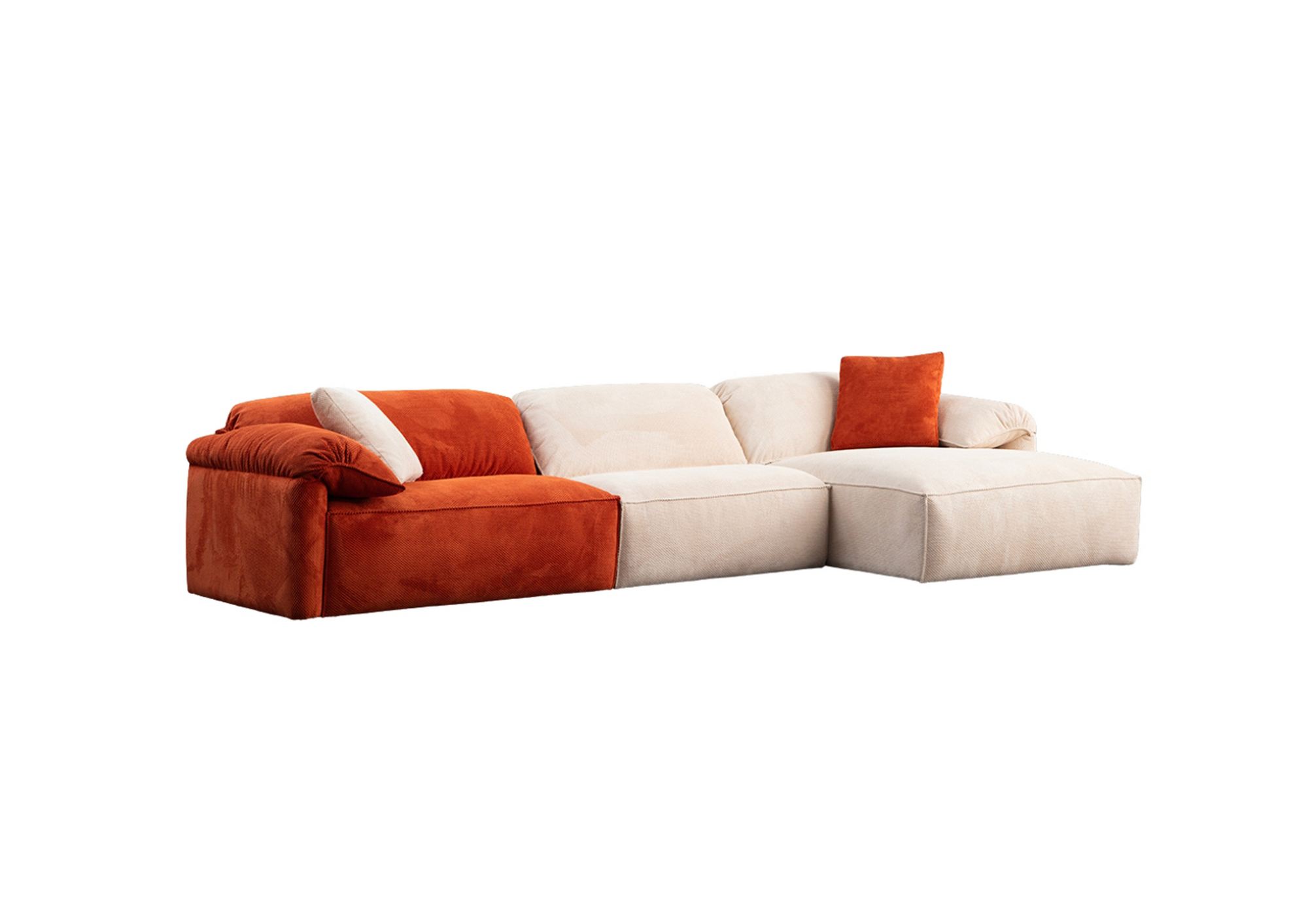 Kulmasohva Valento Furniture Flamingo 4, 355x170cm, Cream/Orange