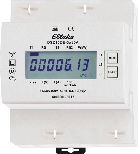 KWH-mittari Eltako, 3-vaiheinen DSZ15DE-3X80A, ilman MID-hyväksyntää