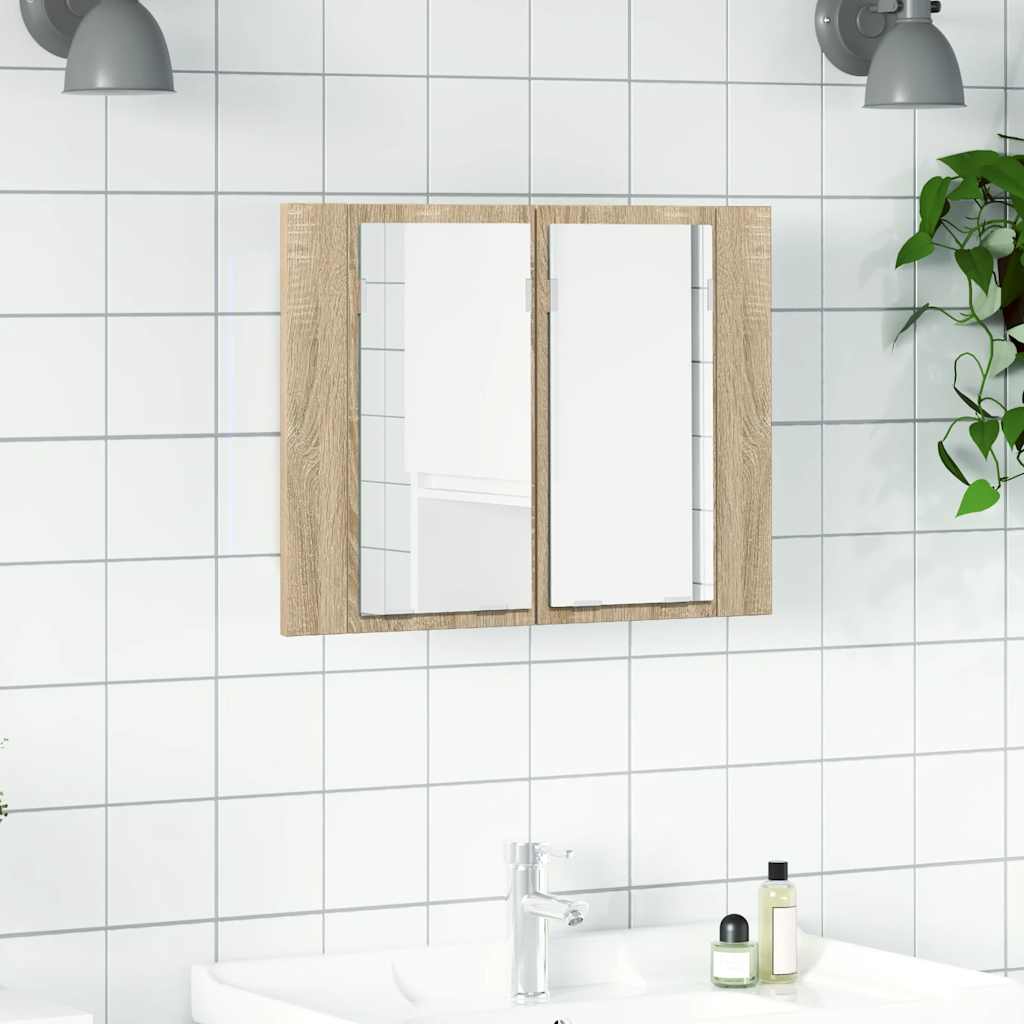 Kylpyhuoneen LED peilikaappi, Sonoma tammi, 60x12x45 cm