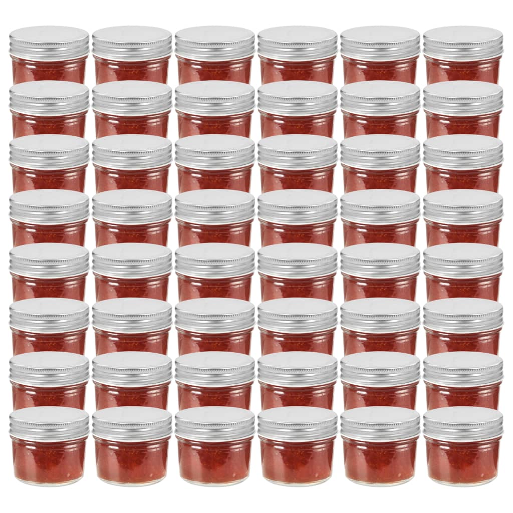 Lasiset hillopurkit hopean värisillä kansilla 48 kpl 110 ml