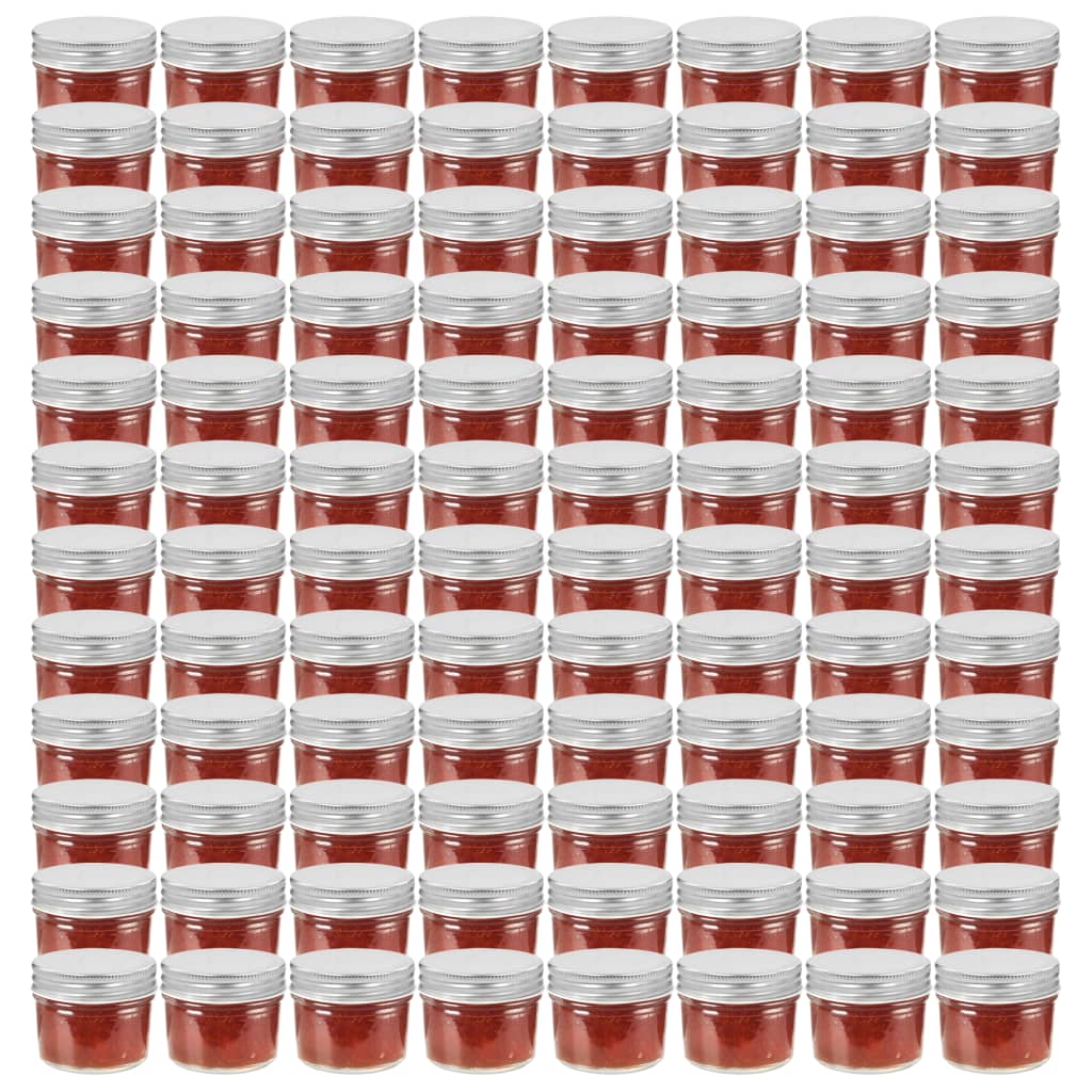 Lasiset hillopurkit hopean värisillä kansilla 96 kpl 110 ml