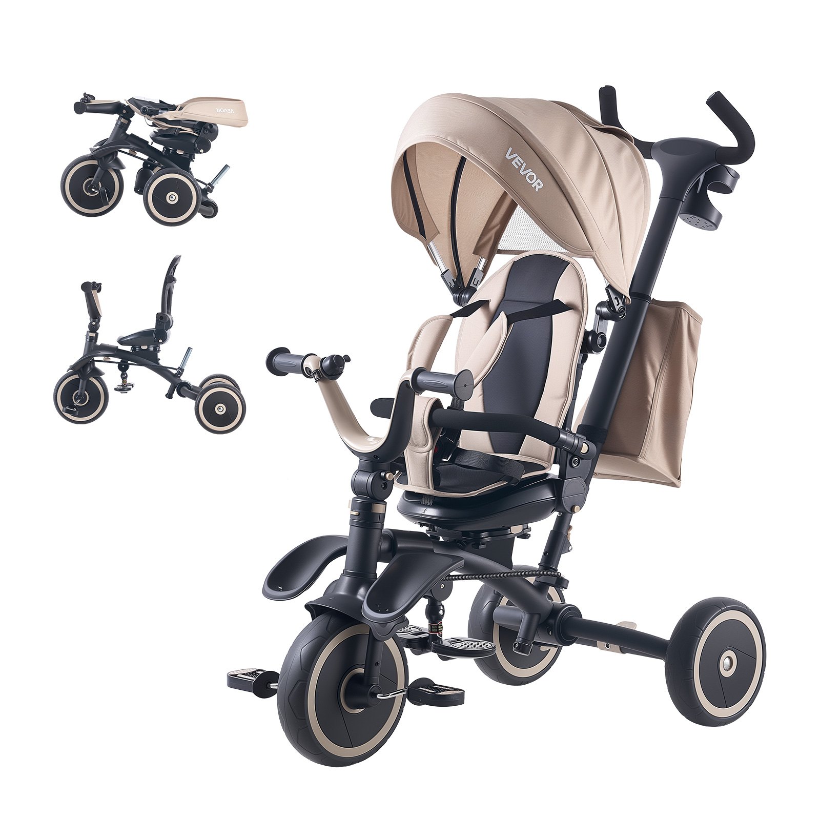 Lasten kolmipyörä North Craft B58-J1, 7-in-1, kääntyvä istuin, Khaki/Musta