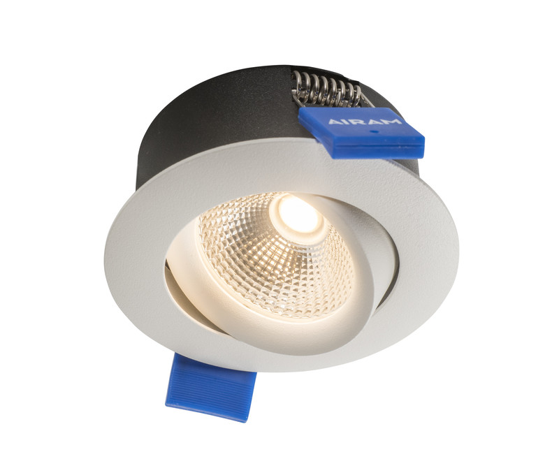 LED-alasvalo Airam Compact, Ø80x39mm, IP44, 5W/830, himmennettävä, suunnattava, valkoinen