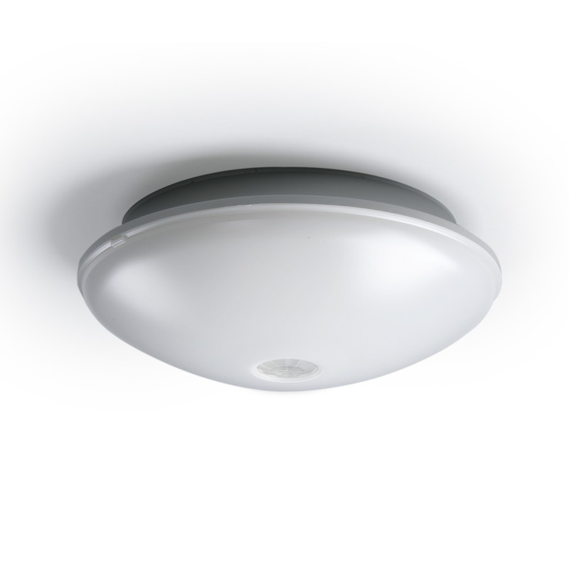 LED-tunnistinvalaisin Ensto AVR254, 11W/830, PIR, Ø254x95mm, IP54, vaaleanharmaa