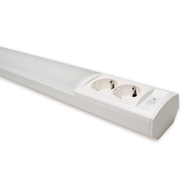 LED-työpistevalaisin Ensto Ami AL122L1020, 14W/830/840, 1020mm, 2-osainen pistorasia + kytkin, valkoinen