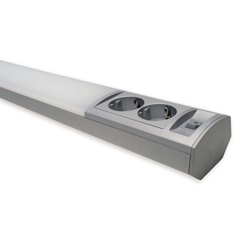 LED-työpistevalaisin Ensto Ami ALH122L750, 10W/830/840, 750mm, 2-osainen pistorasia + kytkin, harmaa