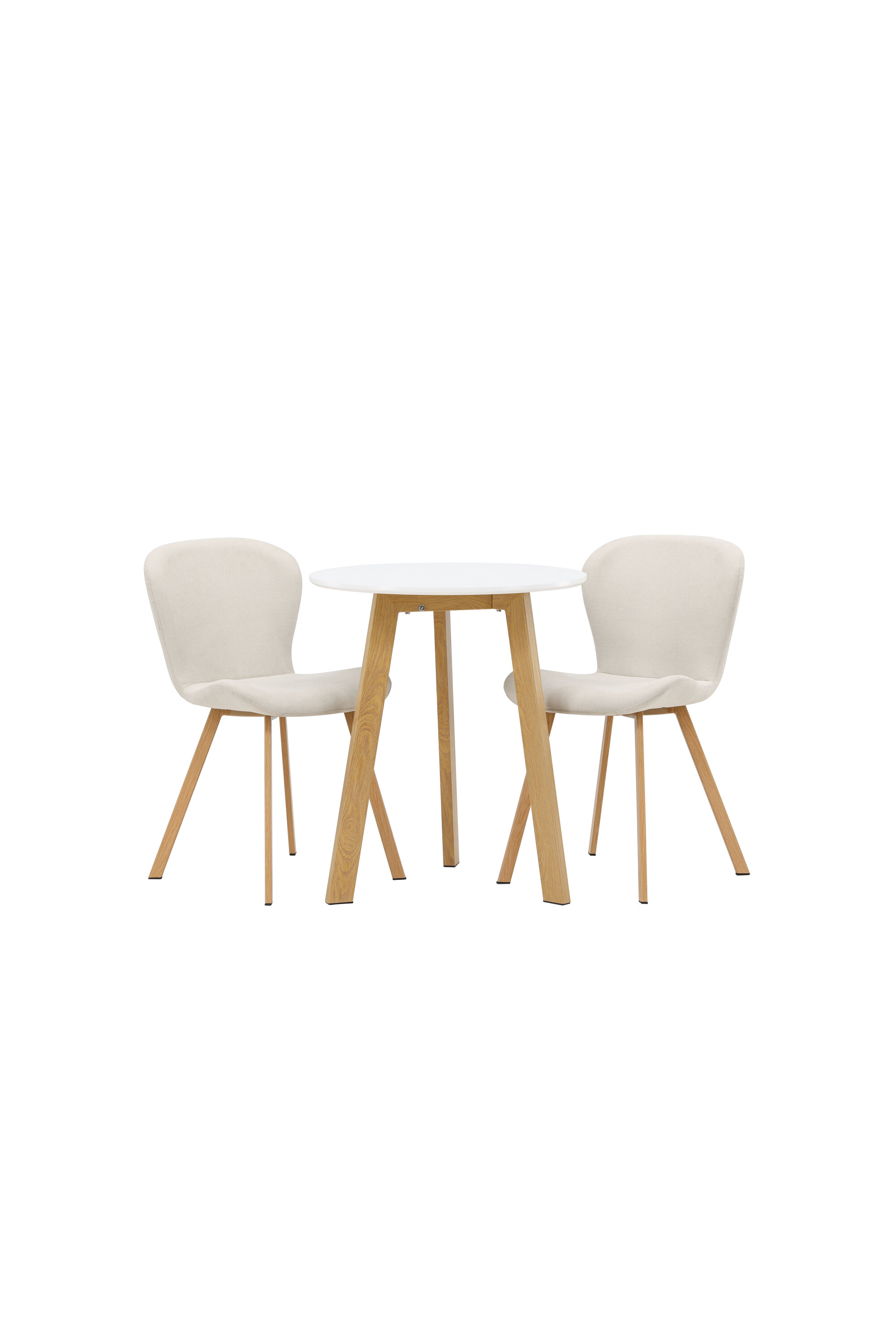 Ruokailuryhmä Venture Home Leonora/Lilja, Ø65cm pöytä + 2 tuolia, tammi/valkoinen/beige