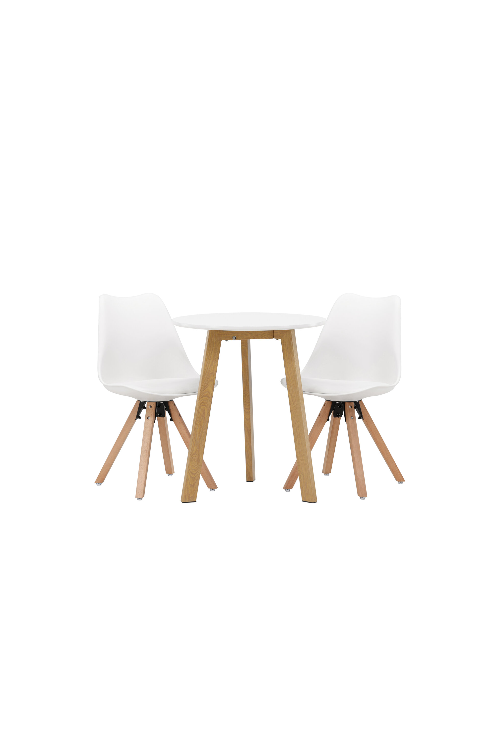 Ruokailuryhmä Venture Home Leonora/Zeno, Ø65 cm pöytä + 2 tuolia, valkoinen/tammi