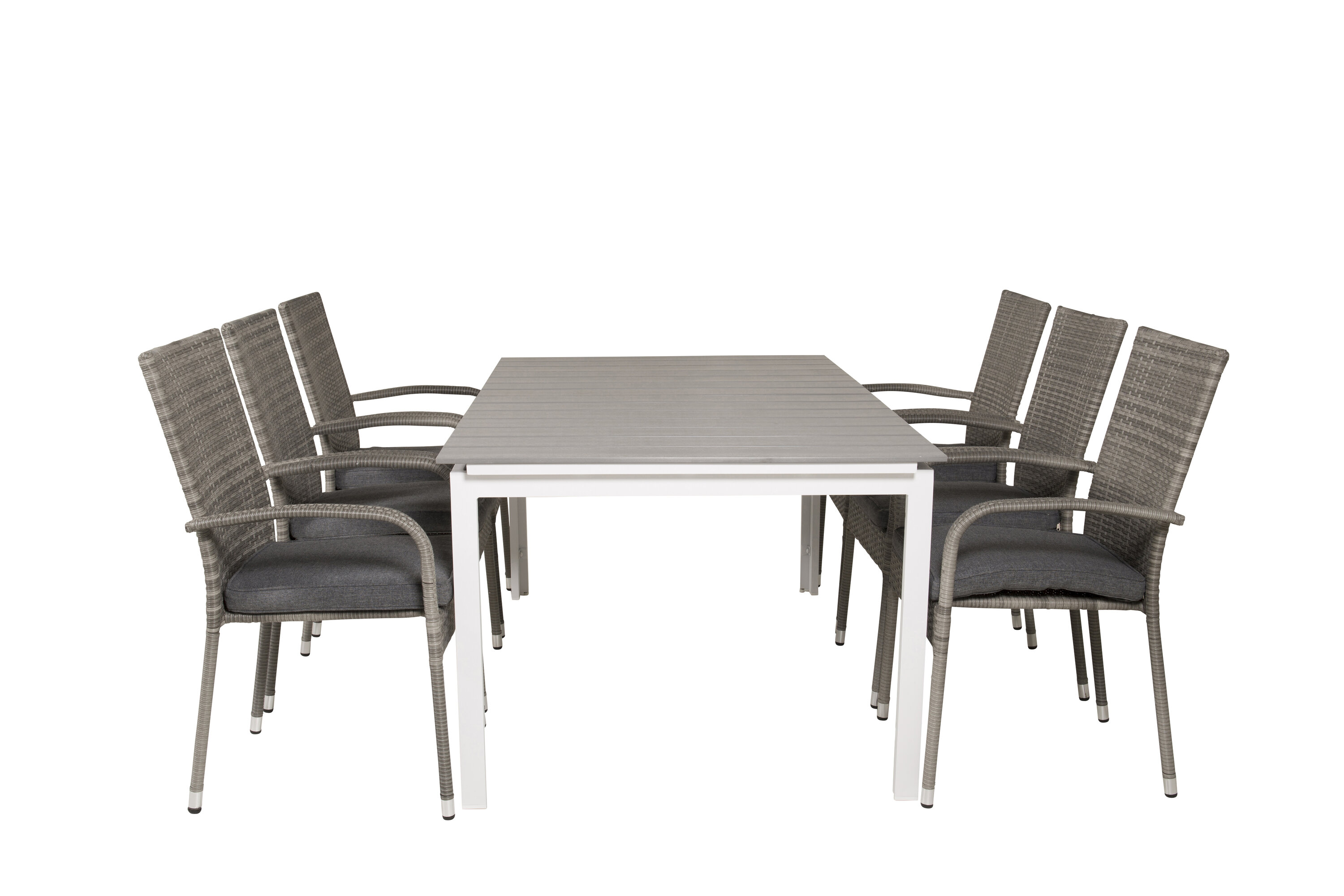 Ruokailuryhmä Venture Home Levels/Anna, 160/240x100cm pöytä + 6 tuolia, jatkettava, harmaa/valkoinen