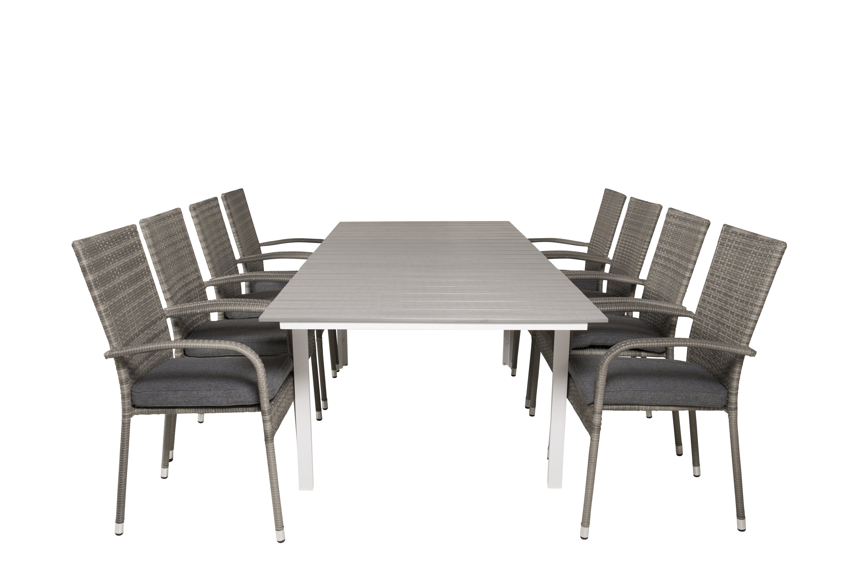 Ruokailuryhmä Venture Home Levels/Anna, 160x240x100cm pöytä + 8 tuolia, jatkettava, valkoinen/harmaa