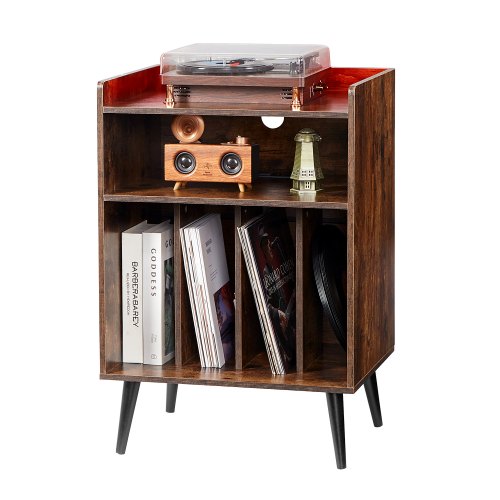 Levysoitinpöytä North Craft, tilaa 150 albumille, LED-valot, 520x400x750mm, ruskea