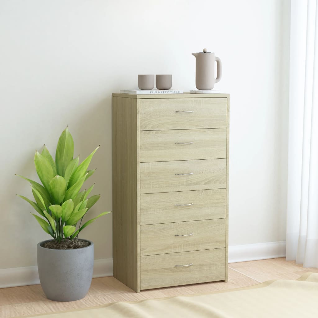 Lipasto 6 vetolaatikolla sonoma-tammi 50x34x96 cm lastulevy