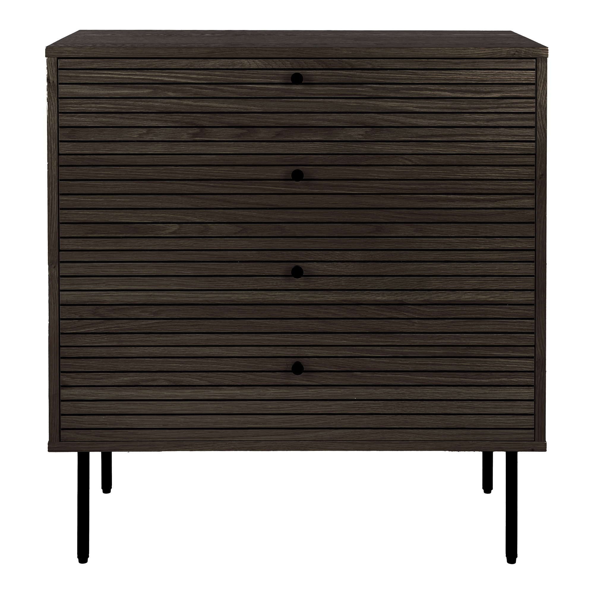 Lipasto House Nordic Kyoto, 4 laatikkoa, tammiviilu, savustettu, mustat metallijalat, 80x40x85 cm