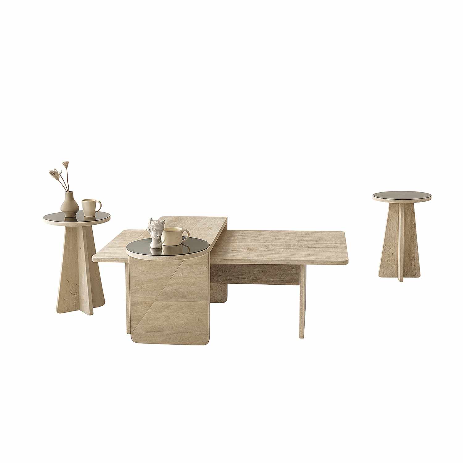 Pöytäsarja Valento Furniture Luna, 4-osainen, 82x40x33cm, Travertine