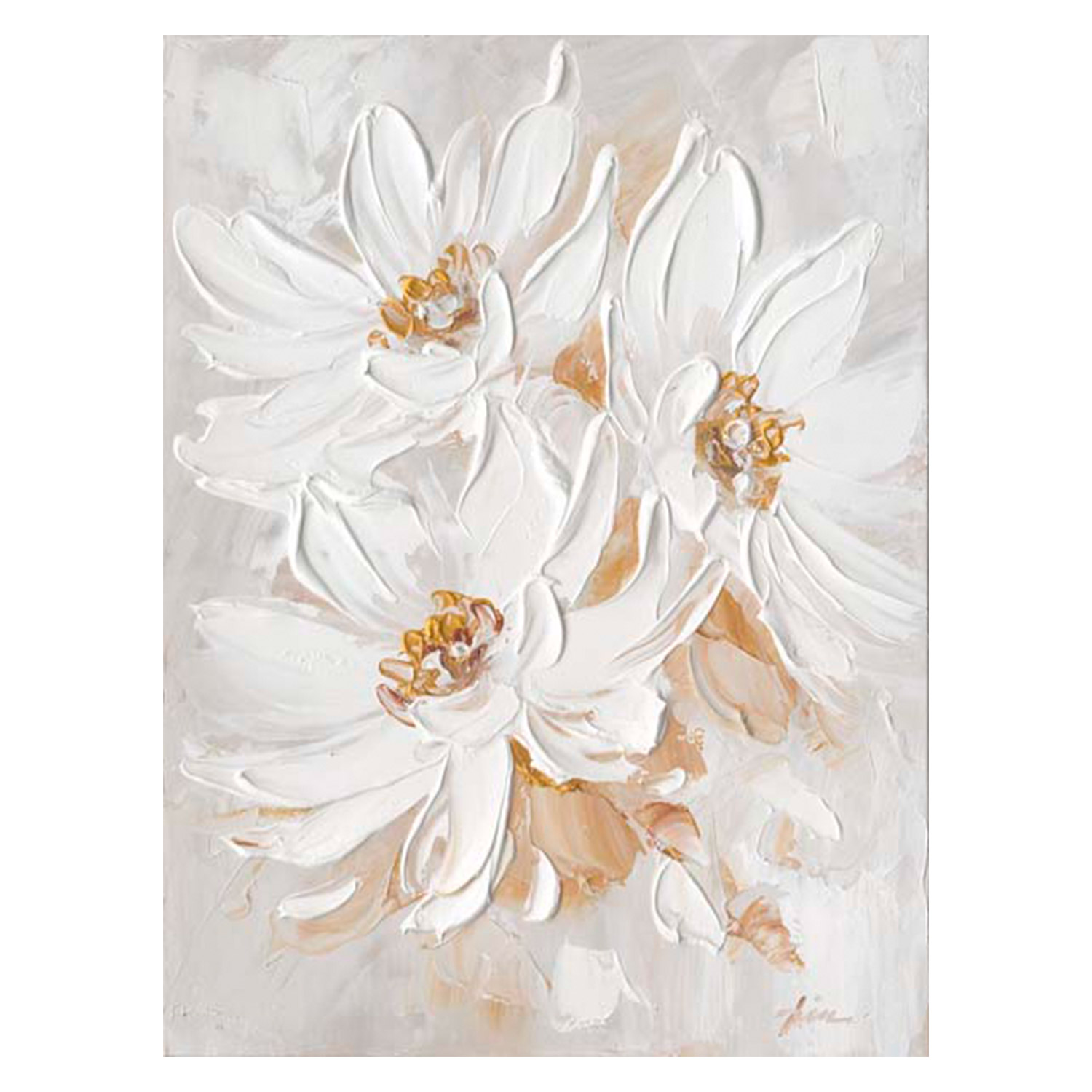 Maalaus Home4You Dreamhome, 60x80cm, Kolme Valkoista Kukkaa, Beige
