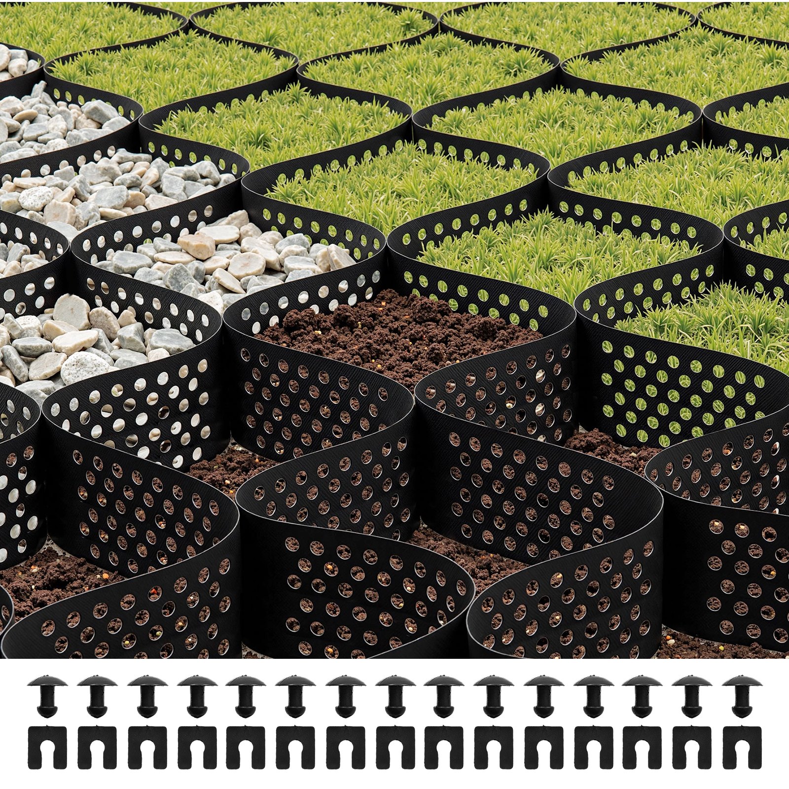 Maanvahvistuskenno North Craft Gravel Grid, 5200x2700mm, 4-tuumaa, musta
