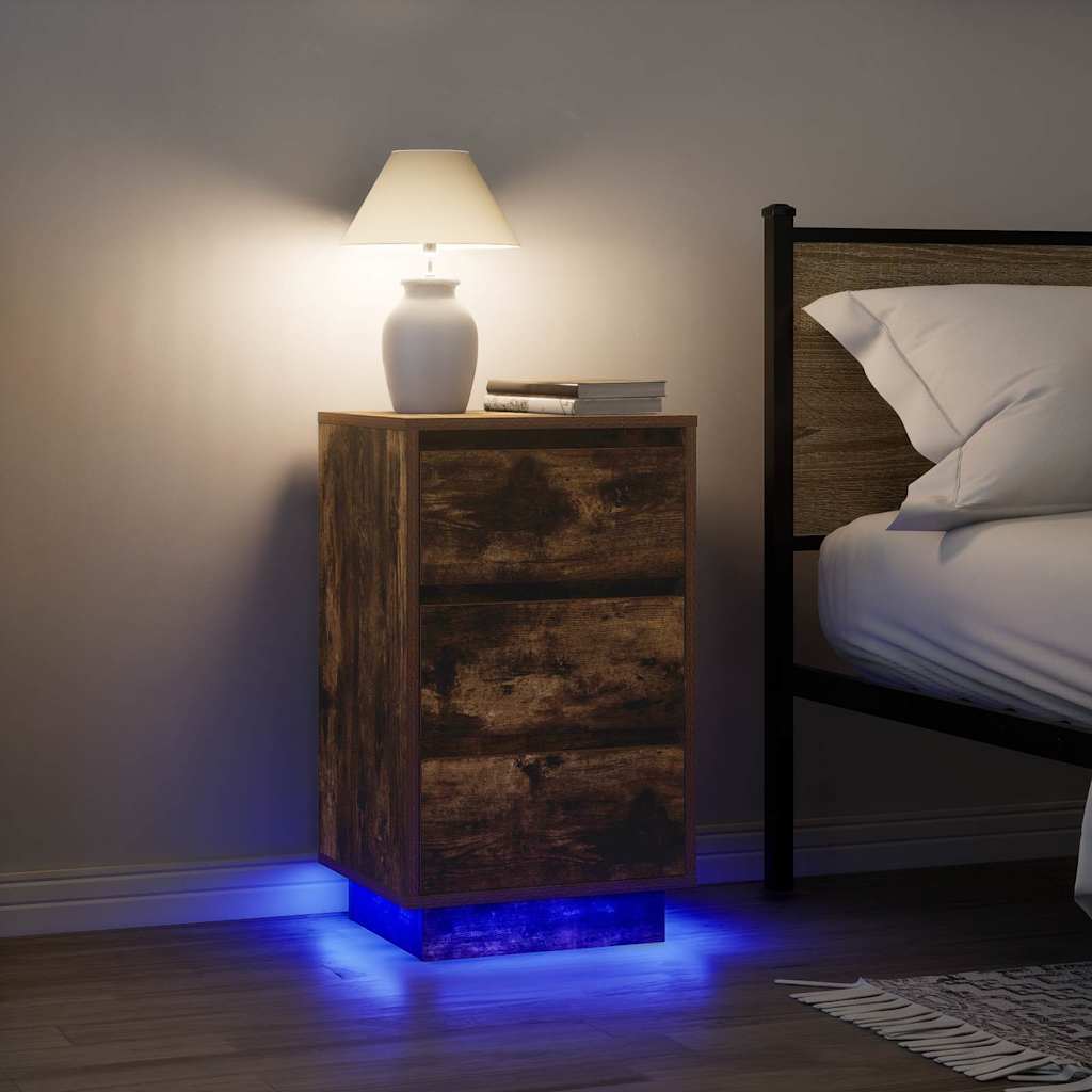Yöpöytäkaappi LED-valoilla, 38x34x(50/65) cm