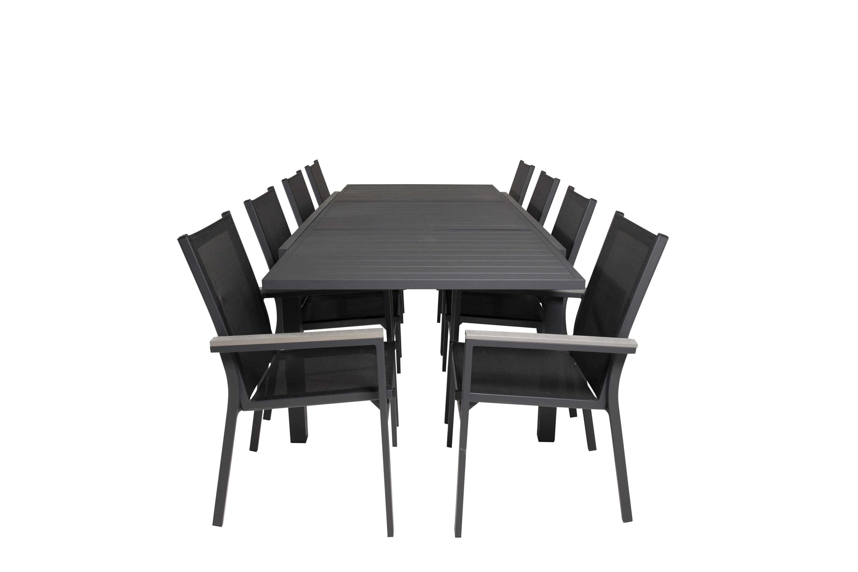 Ruokailuryhmä Venture Home Marbella/Parma, 160/240x100cm pöytä + 8 tuolia, jatkettava, musta