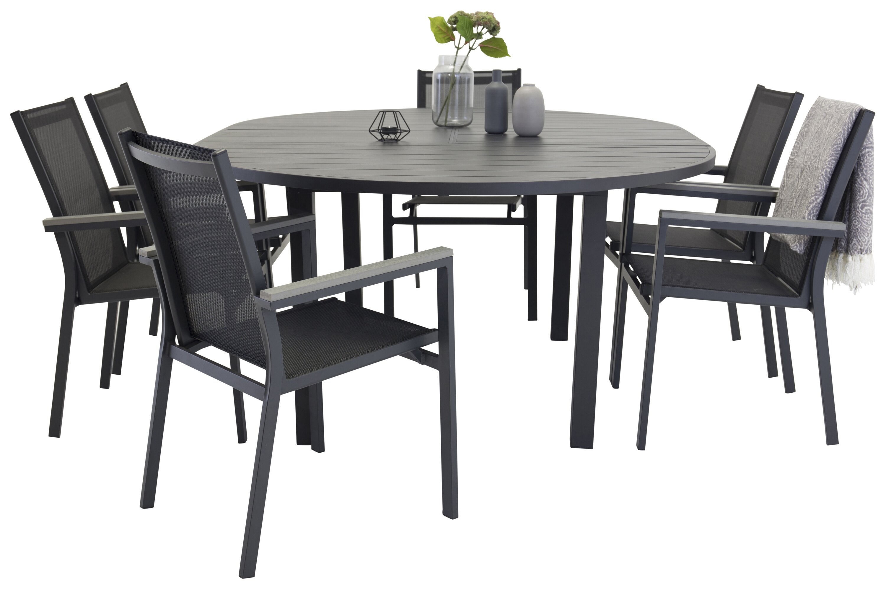 Ruokailuryhmä Venture Home Marbella/Parma, Ø140cm pöytä + 6 tuolia, musta