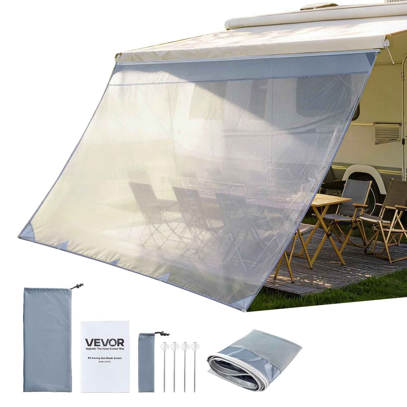 Markiisin aurinkosuoja North Craft E1, 2x3.3m, Hengittävä Polyesteriverkko, Harmaa