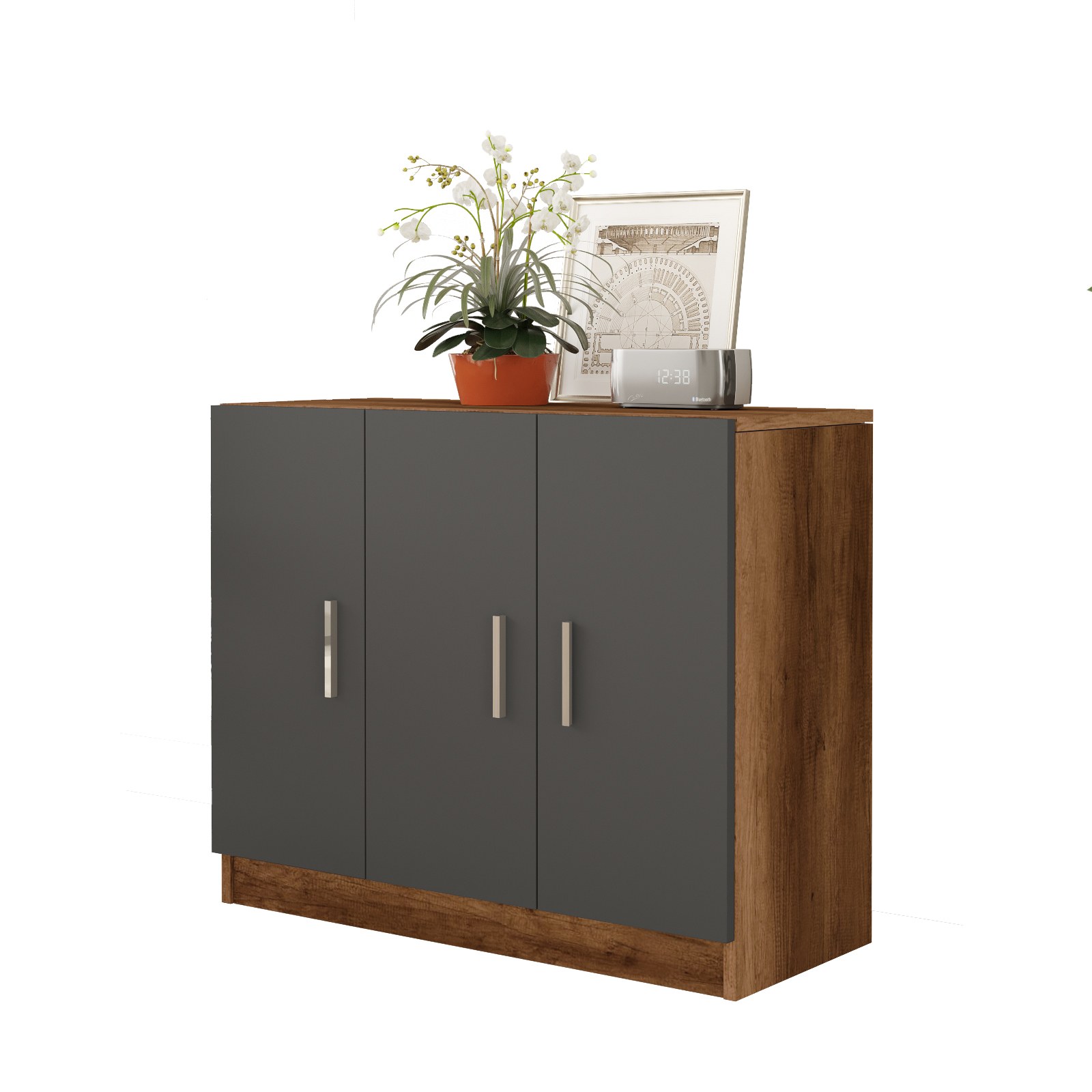 Matala kaappi Valento Furniture Vario E, kaksivärinen, tummanruskea/harmaa