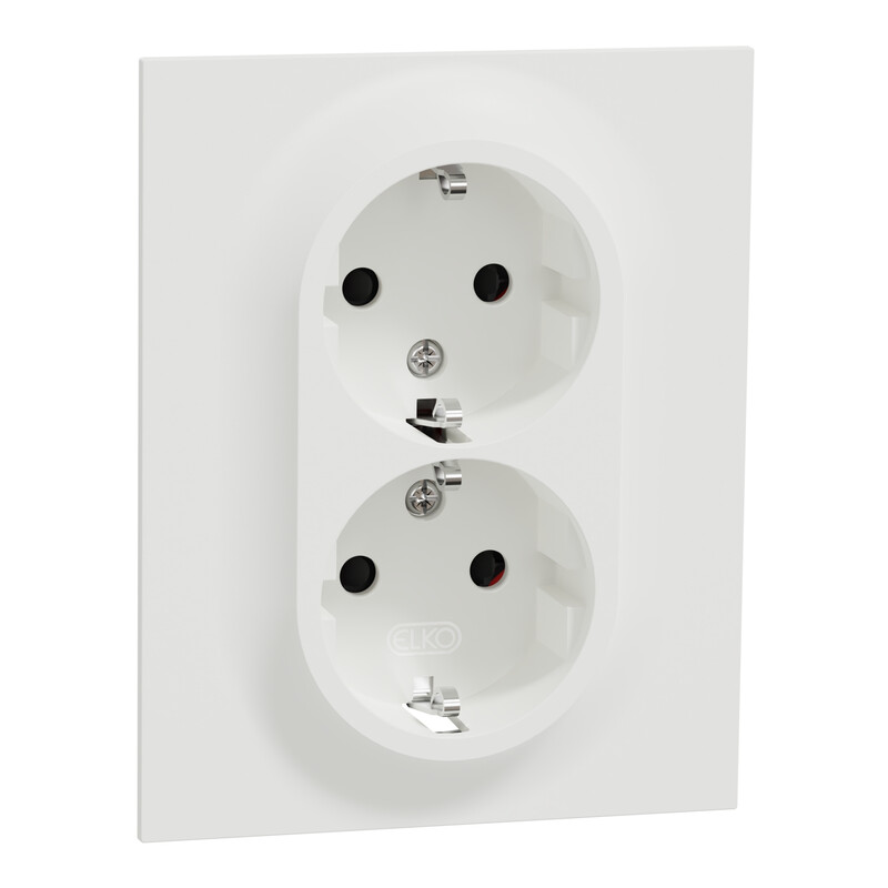 Matala pistorasia Schneider Electric ELKO One, 2-osainen, 16A, IP21, UPJ, uppoasennus, peitelevyllä, jousiliitos, valkoinen