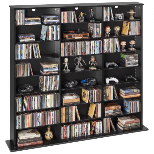 Mediahylly North Craft, CD/DVD-säilytykseen, 8-tasoinen, 142x22x130cm, musta