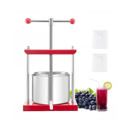 Mehupuristin North Craft, 6L, käsikäyttöinen, Kotiviinin valmistukseen, ruostumaton teräs, Punainen