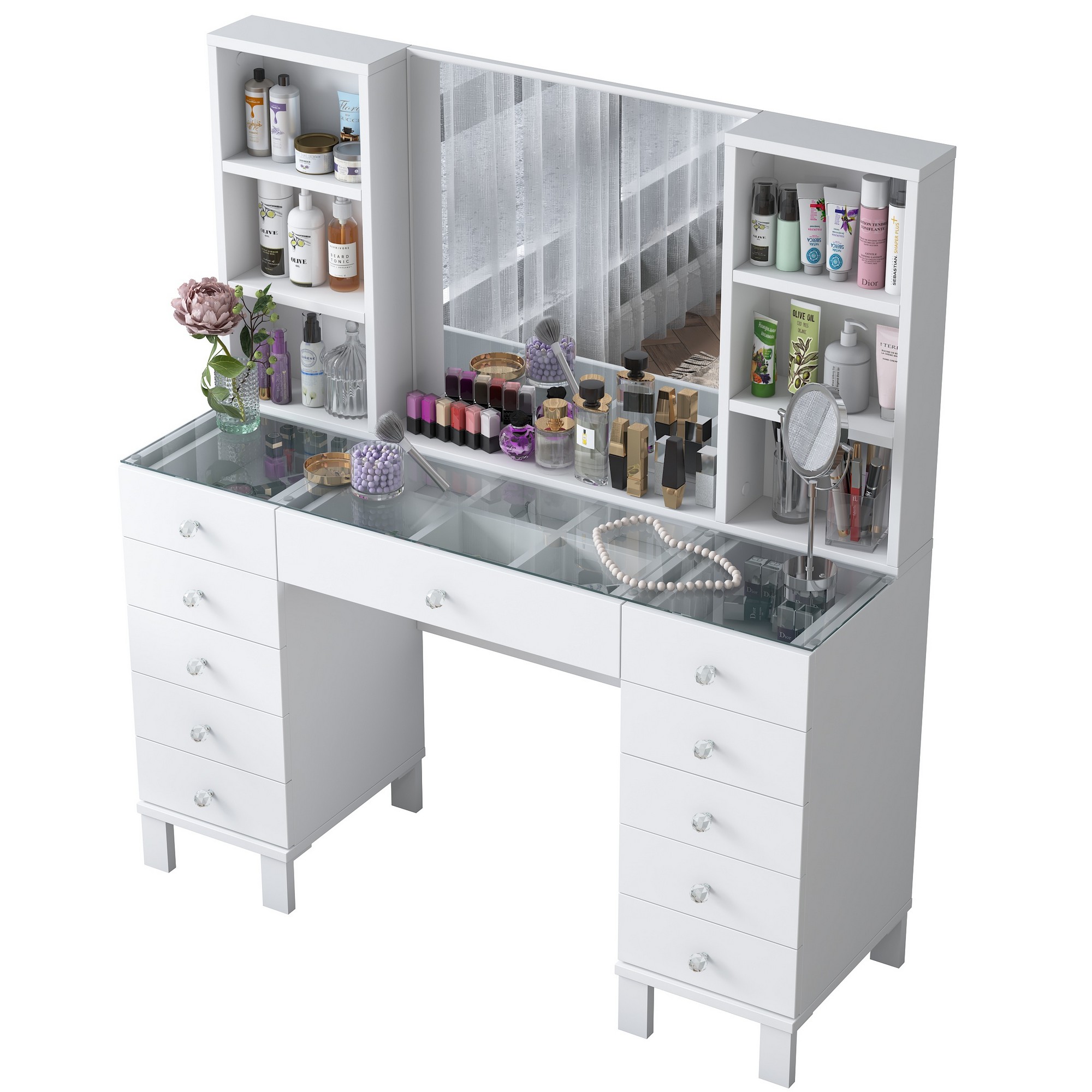 Meikkipöytä Valento Furniture BJ136-3846, leveys 120cm, valkoinen