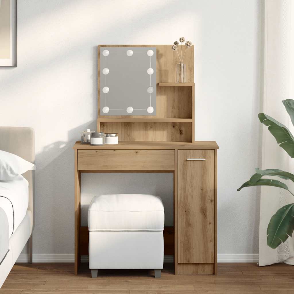 Meikkipöytä LED-valoilla, 86,5x35x136 cm