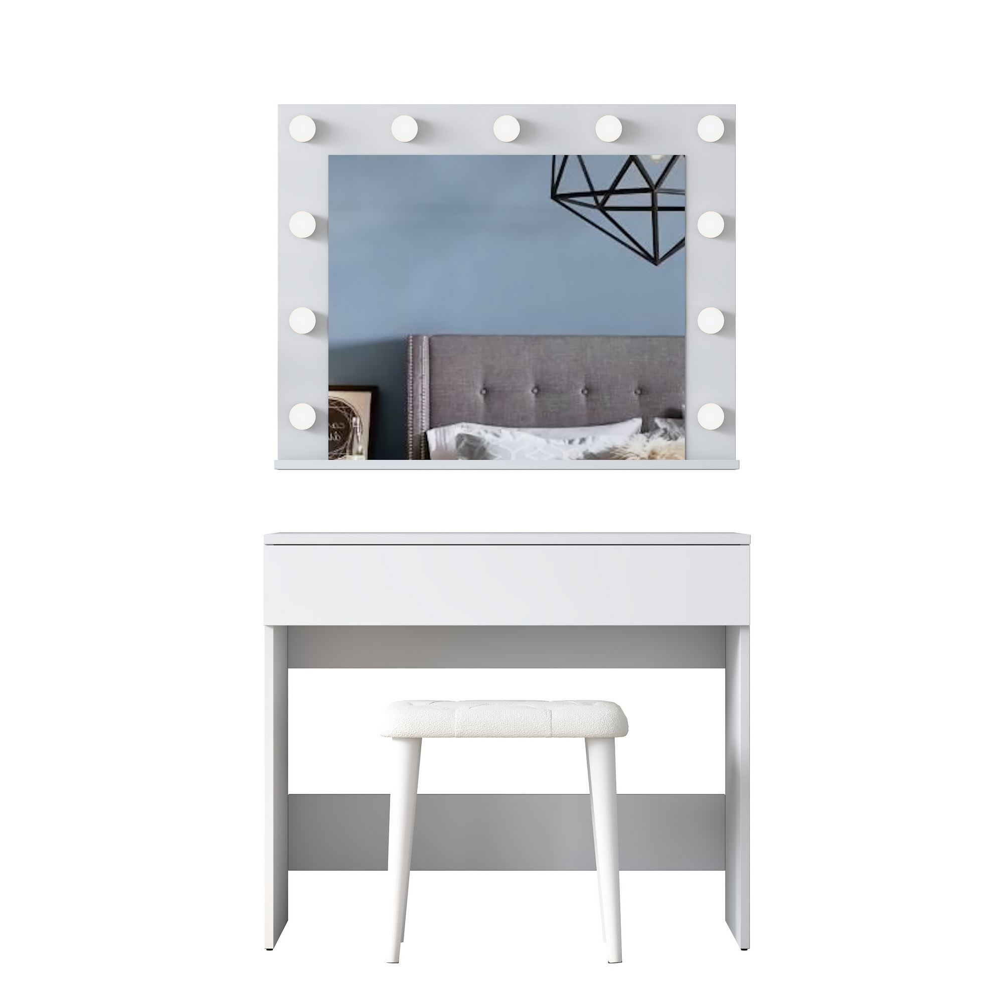 Meikkipöytä rahilla Valento Furniture BJ161 - 4000, 90x76.8x45 cm, valkoinen