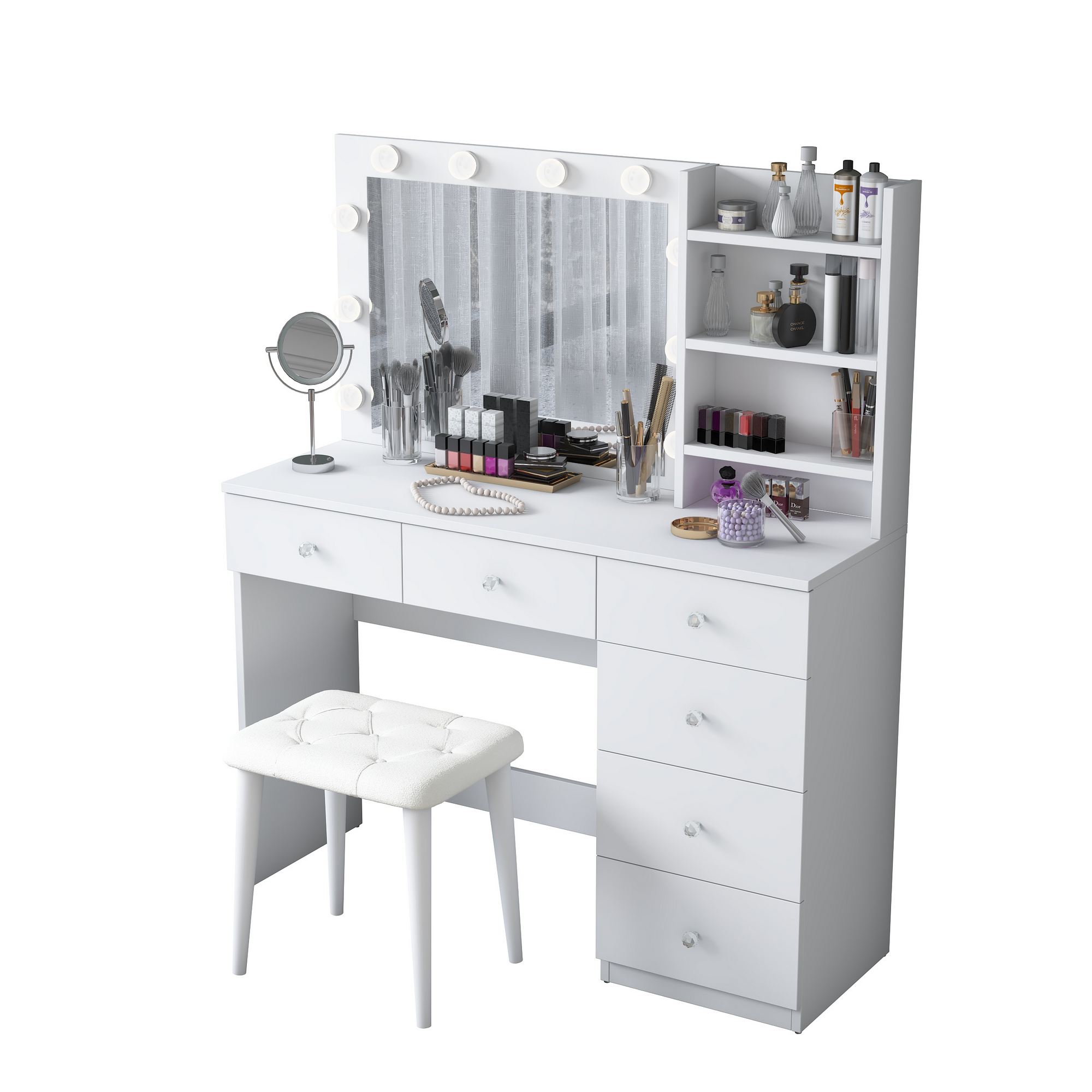 Meikkipöytä rahilla Valento Furniture BJ162 - 4001, 120x141.8x40 cm, valkoinen