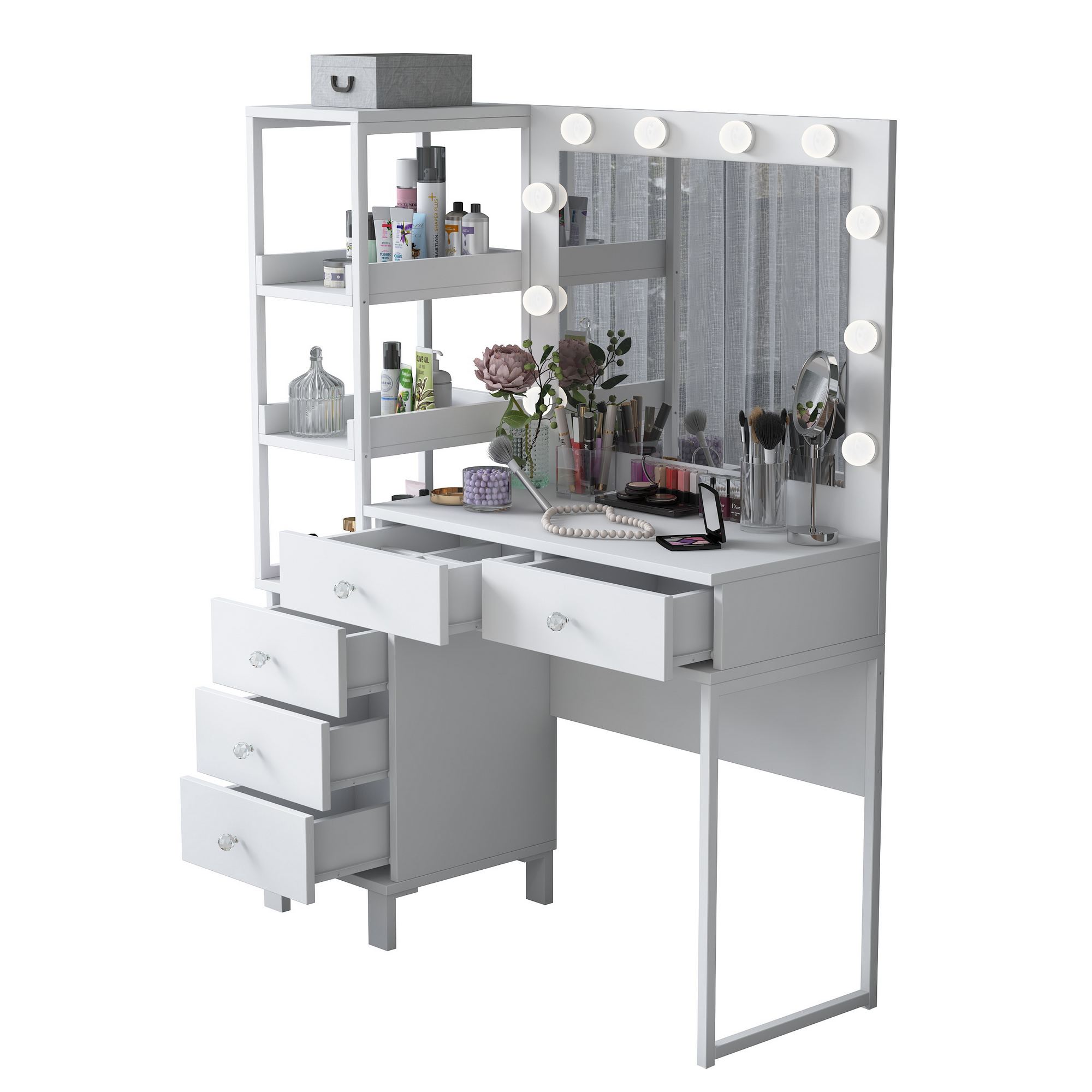 Meikkipöytä Valento Furniture BJ128 - 3438, 110x141.8x40 cm, valkoinen