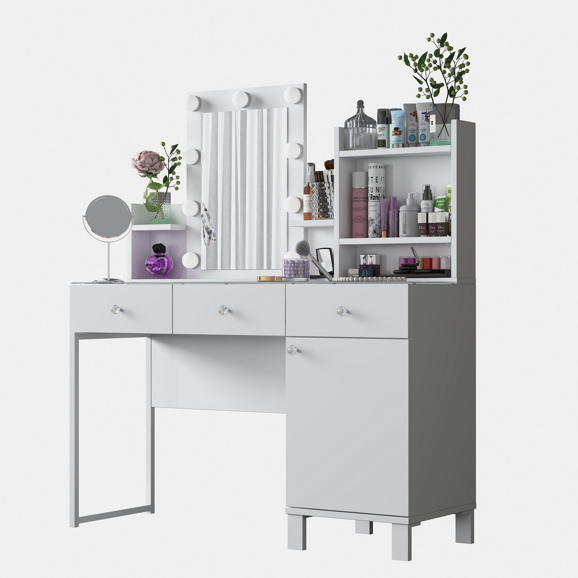 Meikkipöytä Valento Furniture BJ139 - 3836, 120x136.8x40 cm, valkoinen