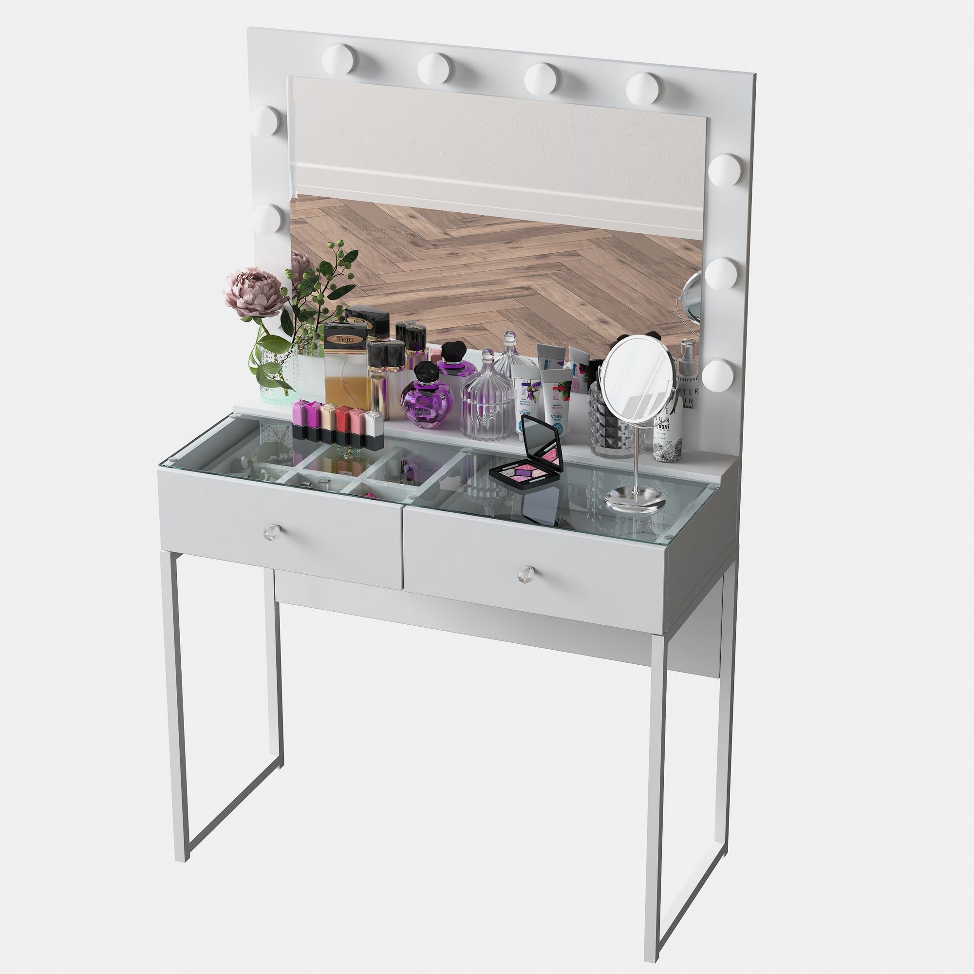 Meikkipöytä Valento Furniture BJ146 - 3826, 90x141.8x40 cm, valkoinen