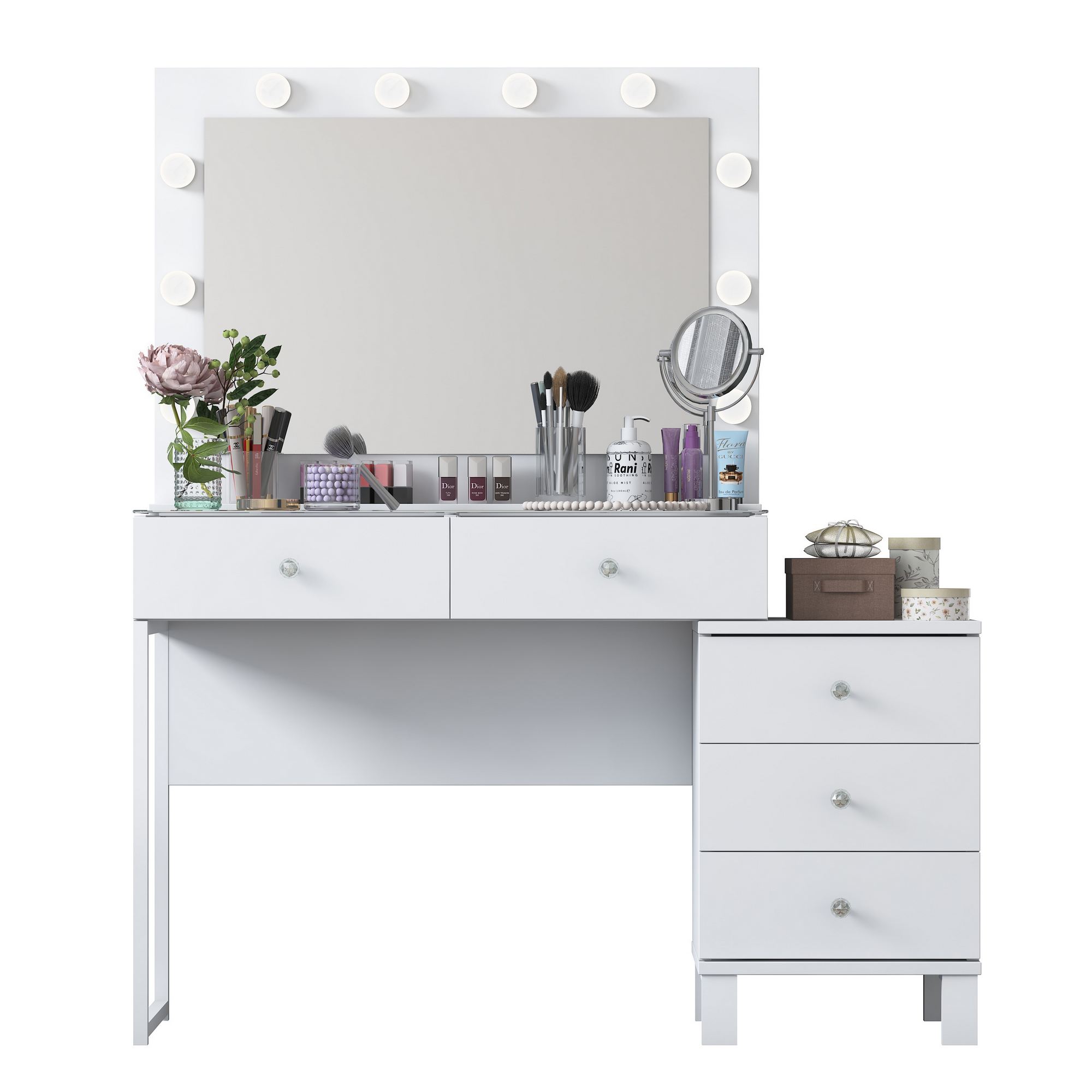 Meikkipöytä Valento Furniture BJ150 - 3867, 120x141.8x40 cm, valkoinen